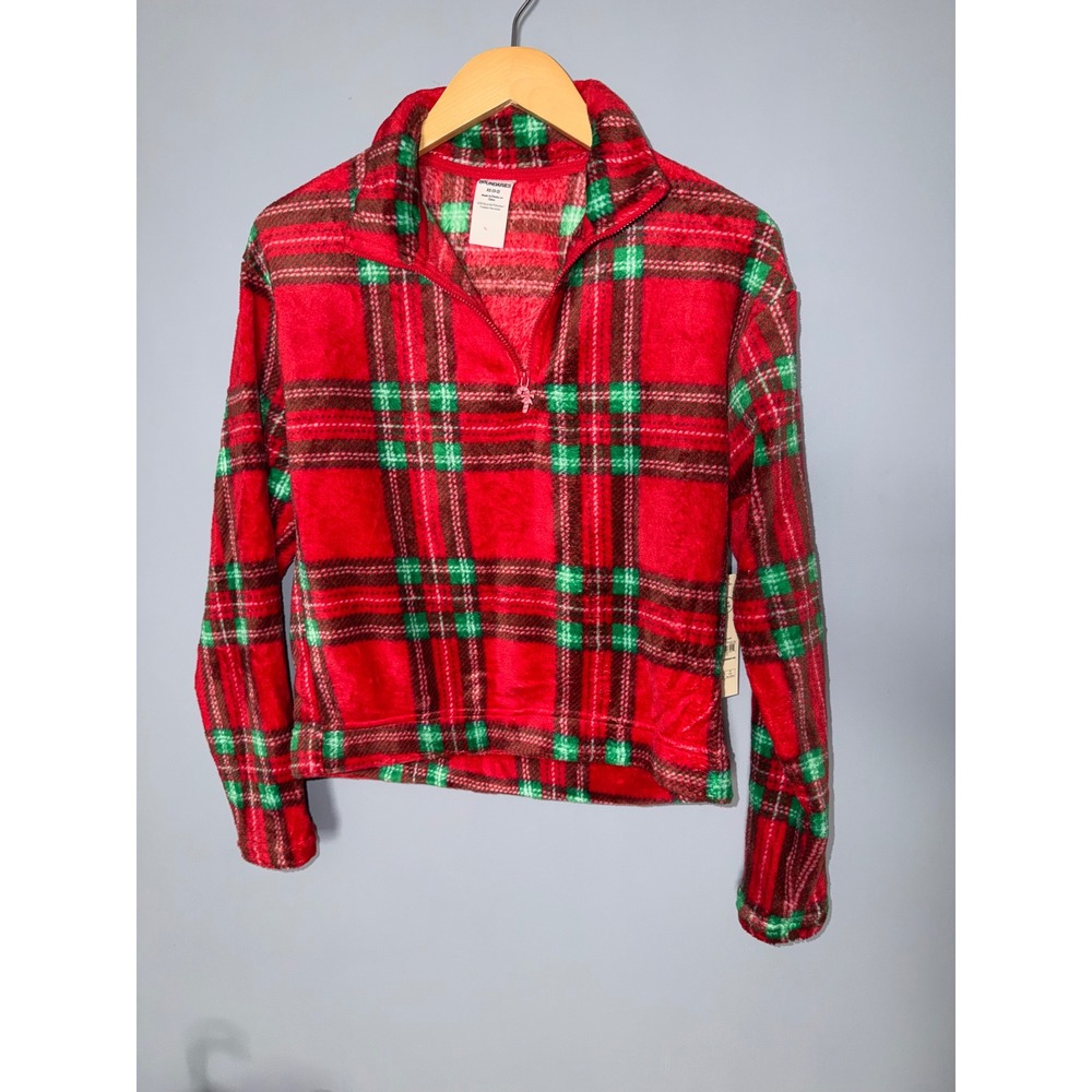No Boundaries Mens XS Red Green Plaid Plush Fleece‎ Quarter Zip Pullover